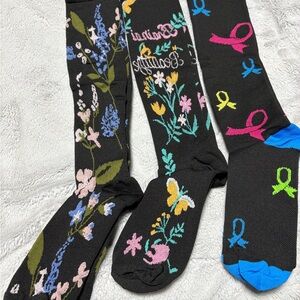 3 pairs of Black and Pink Casual Socks with Playful Patterns size S/M